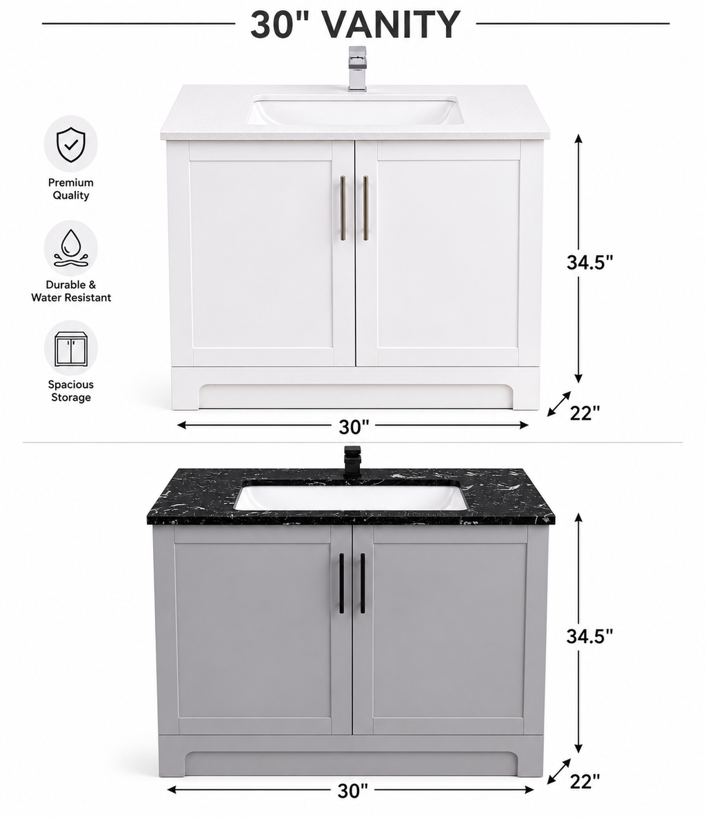 ✨ 30" HDF Bathroom Vanity with Quartz Countertop & Sink