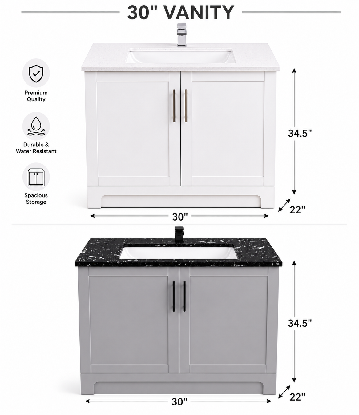 ✨ 30" HDF Bathroom Vanity with Quartz Countertop & Sink