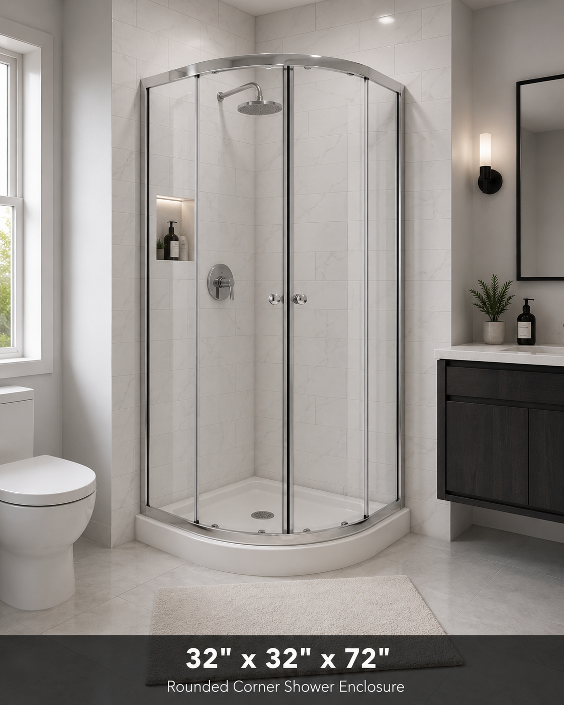 BuildNova™ 32" x 32" x 72" Rounded Corner Shower Enclosure