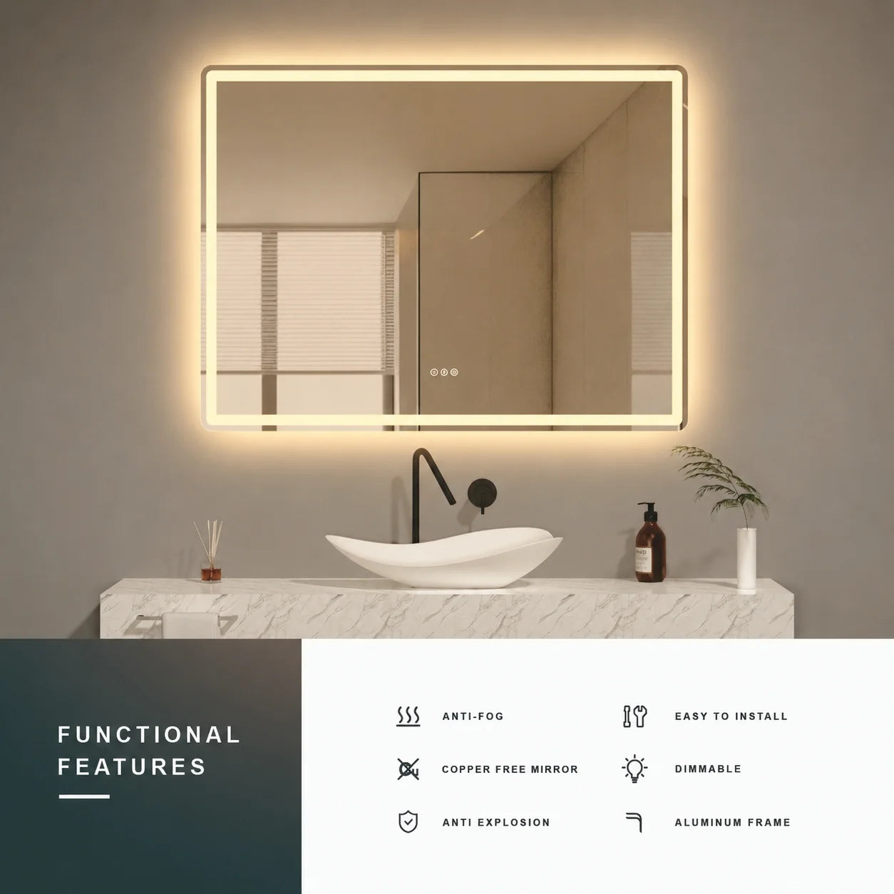 LED MIRROR-M405B (Round Edge) 28"x36" 32"x36" 48"x36" 60x36" 72"x36" 84"x36"
