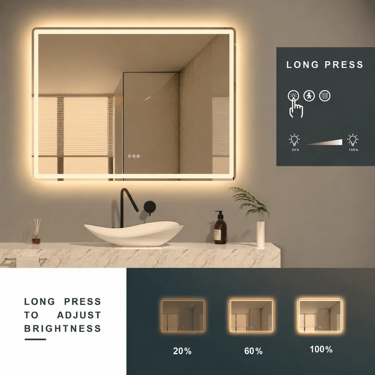 LED MIRROR-M405B (Round Edge) 28"x36" 32"x36" 48"x36" 60x36" 72"x36" 84"x36"