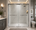 BuildNova™ 60" x 76" Framed Sliding Shower Door – Chrome, Black  | 8mm Tempered Glass |