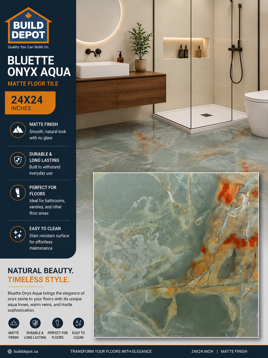 Bluette Onyx aqua 2x2 tile (Matte)
