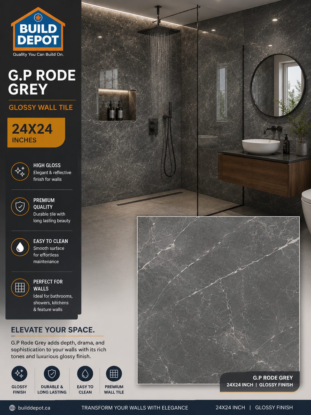 GP Rode Grey 2x2 tile (Glossy)