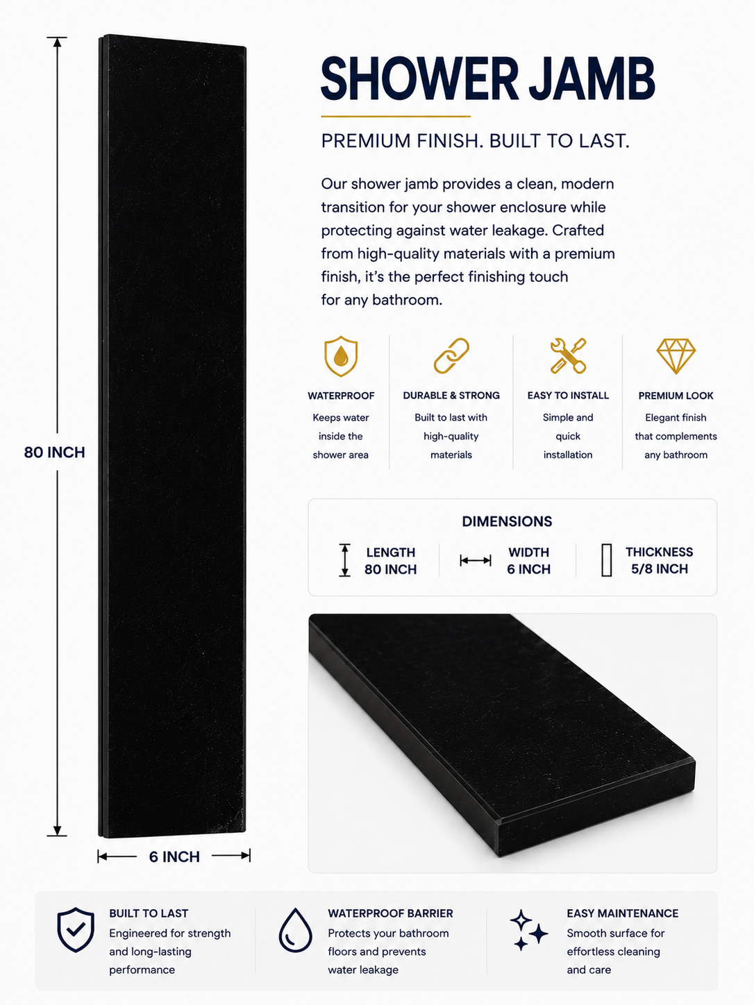 Shower Jamb - Solid Black