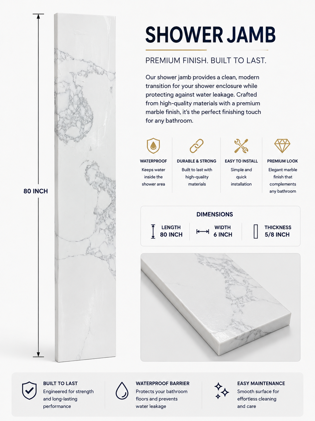 Shower Jamb- White Marble