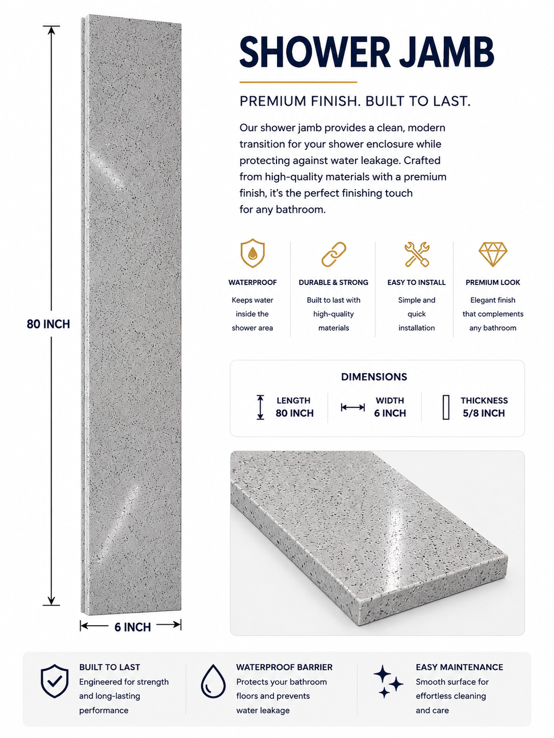 Shower Jamb - Grey Marble