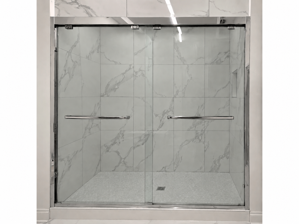 BuildNova™ 60" x 76" Framed Sliding Shower Door – Chrome, Black  | 8mm Tempered Glass |