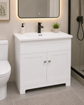30" Aspen White Bathroom Vanity with Ceramic Sink – Modern Freestanding Vanity with Storage