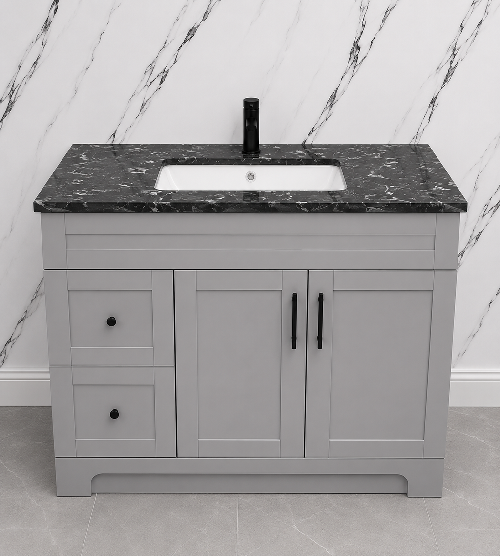 36" White HDF Bathroom Vanity with Quartz Countertop & Soft-Close Storage