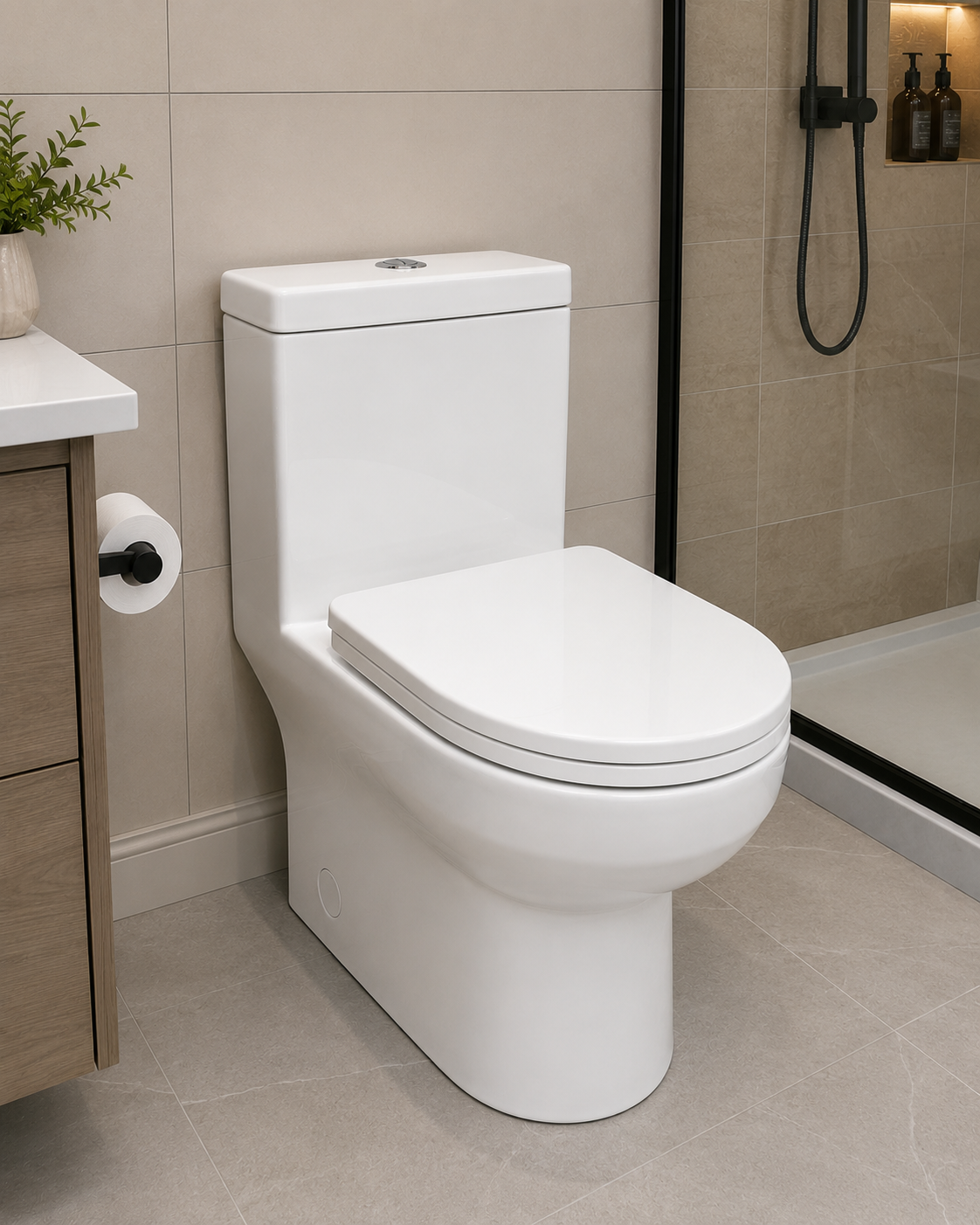 BuildNova Modern One-Piece Elongated Toilet – Soft Close Seat | Dual Flush | White