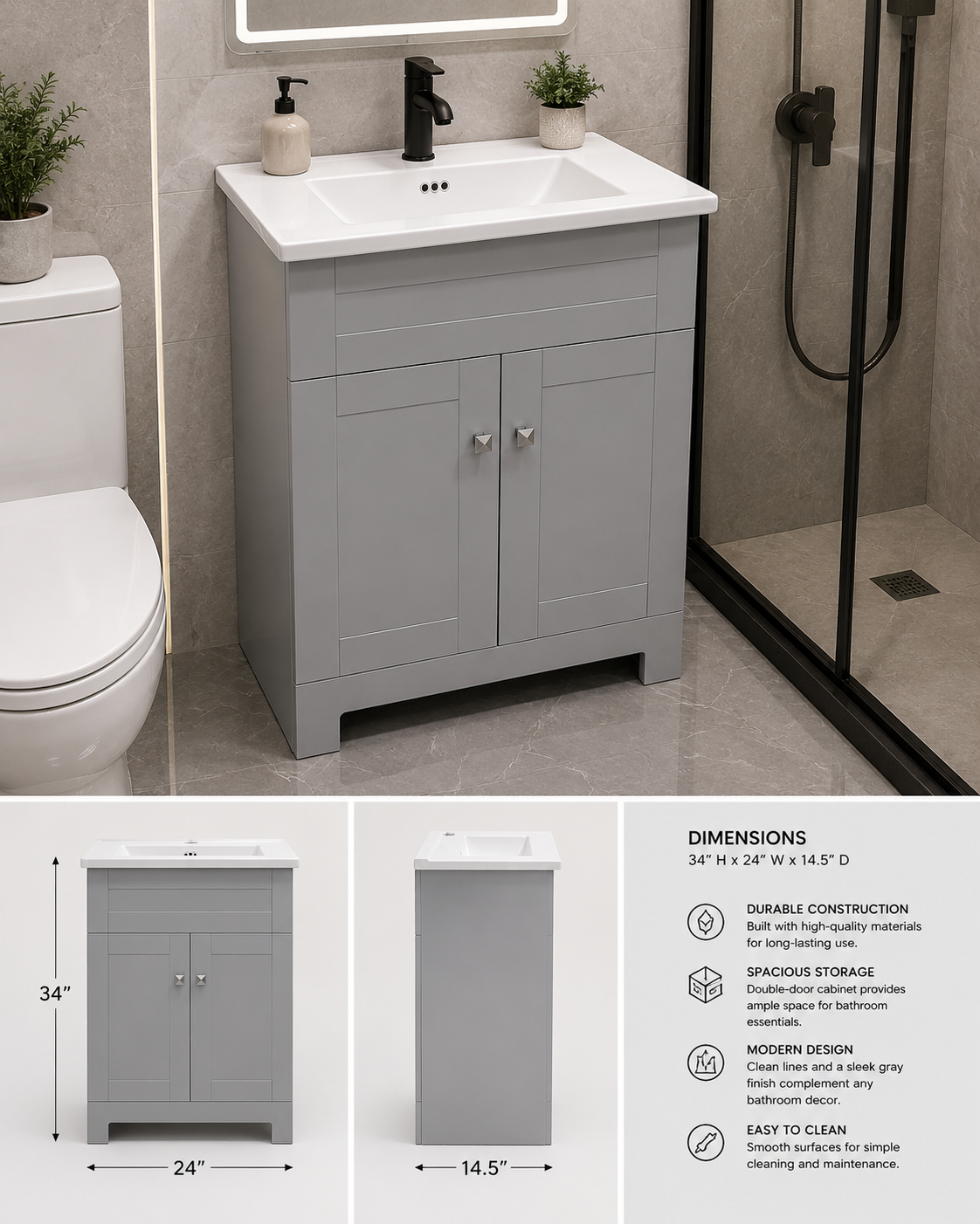 BuildNova Aspen 24" Bathroom Vanity with Ceramic Sink