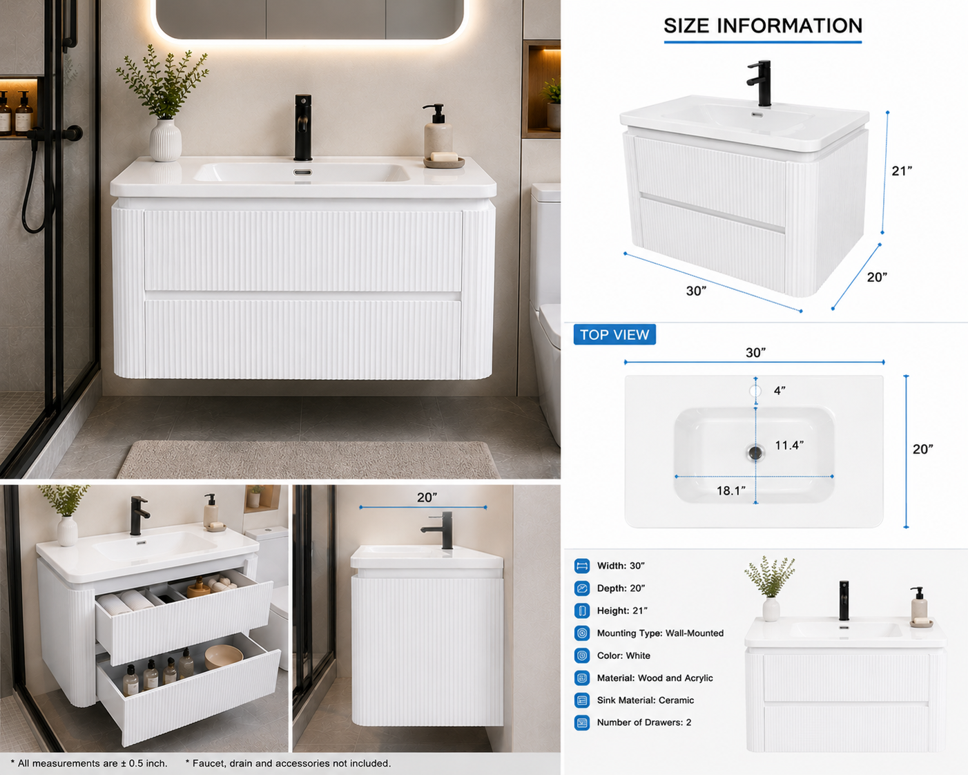 Buildnova Elevate Fluted 30 Floating Vanity
