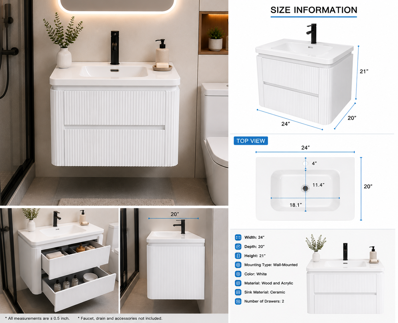 Buildnova Fluted 24 Floating Vanity