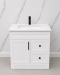 30" White HDF Bathroom Vanity with Quartz Countertop & Reversible Drawers