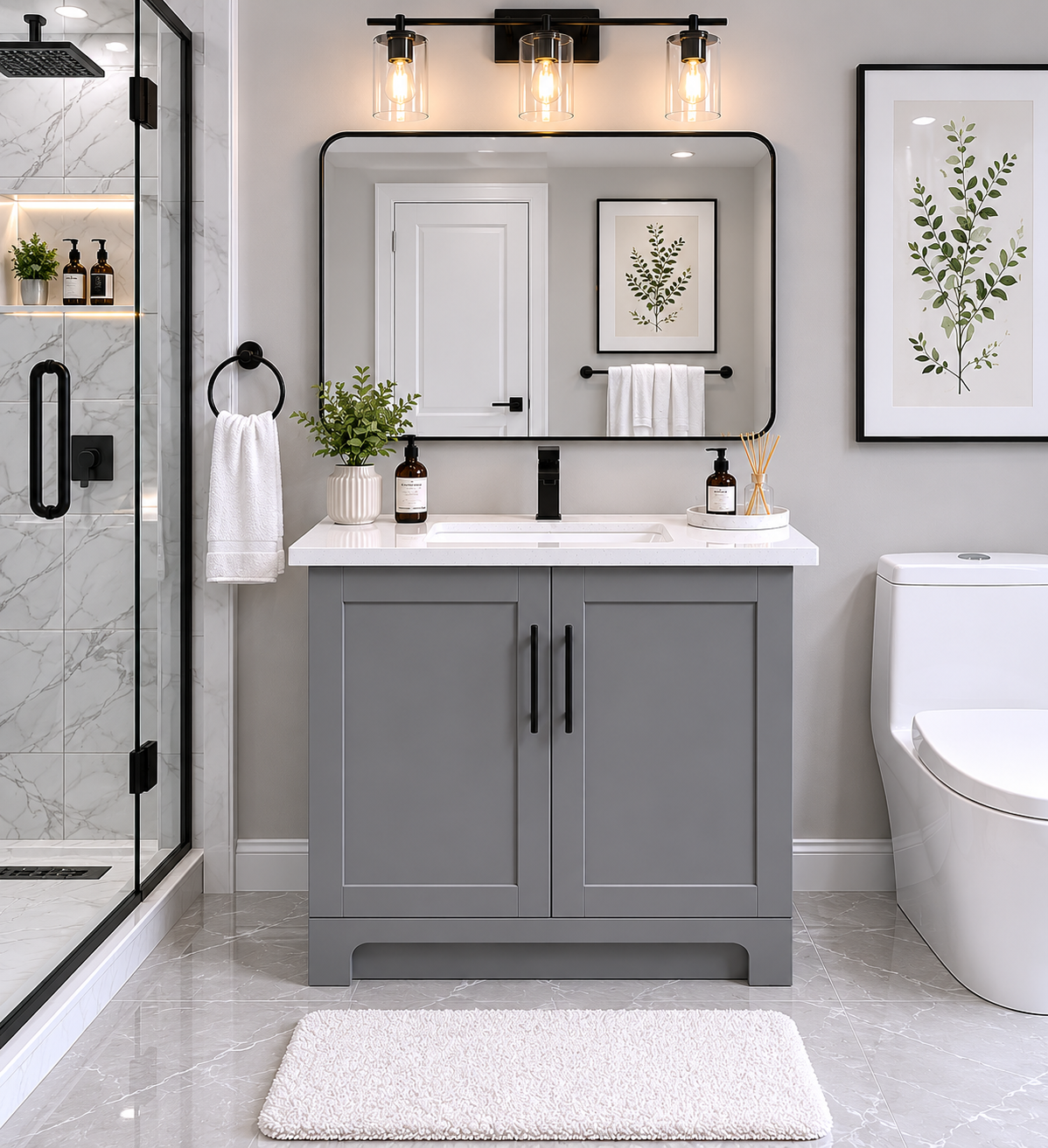 ✨ 30" HDF Bathroom Vanity with Quartz Countertop & Sink