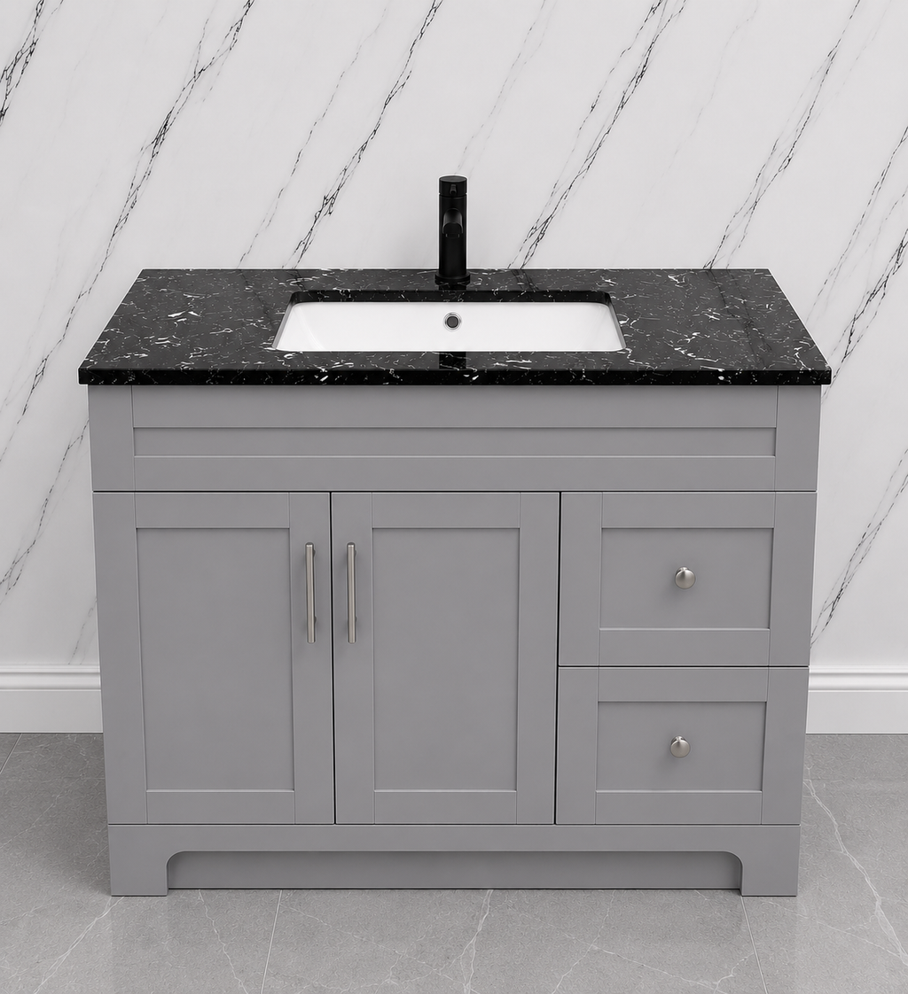 42" HDF Bathroom Vanity with Quartz Countertop & Customizable Storage Configuration