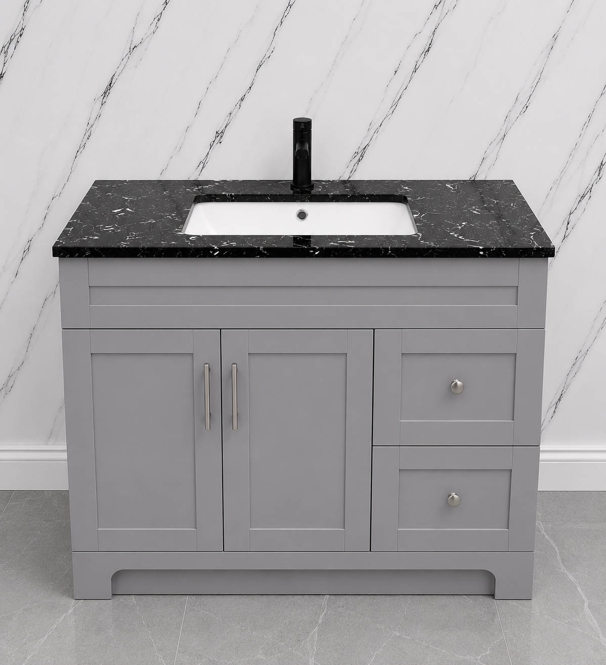 42" HDF Bathroom Vanity with Quartz Countertop & Customizable Storage Configuration