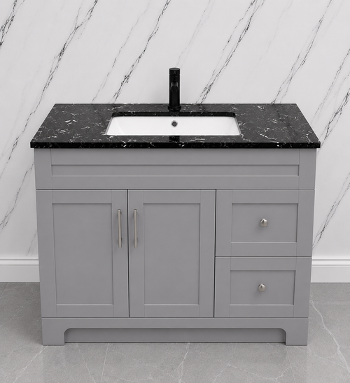 42" HDF Bathroom Vanity with Quartz Countertop & Customizable Storage Configuration