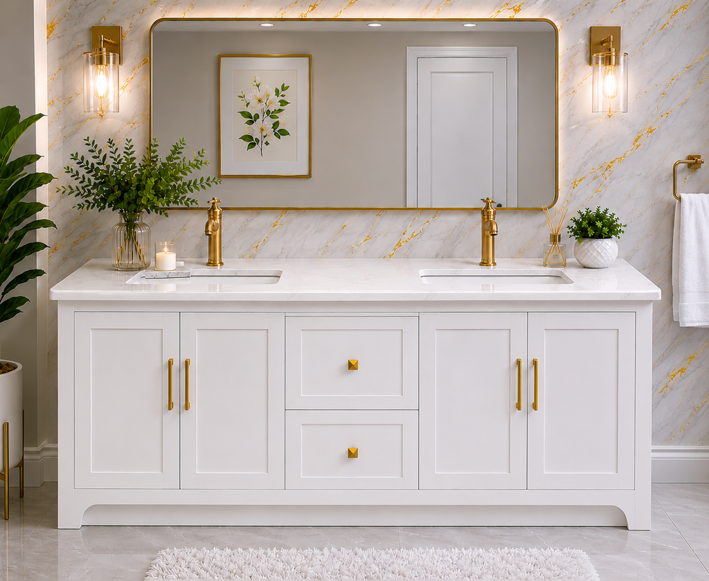 60" HDF Bathroom Vanity with Countertop – Single Sink or Double Sink | White, Grey, Blue & Black  Description