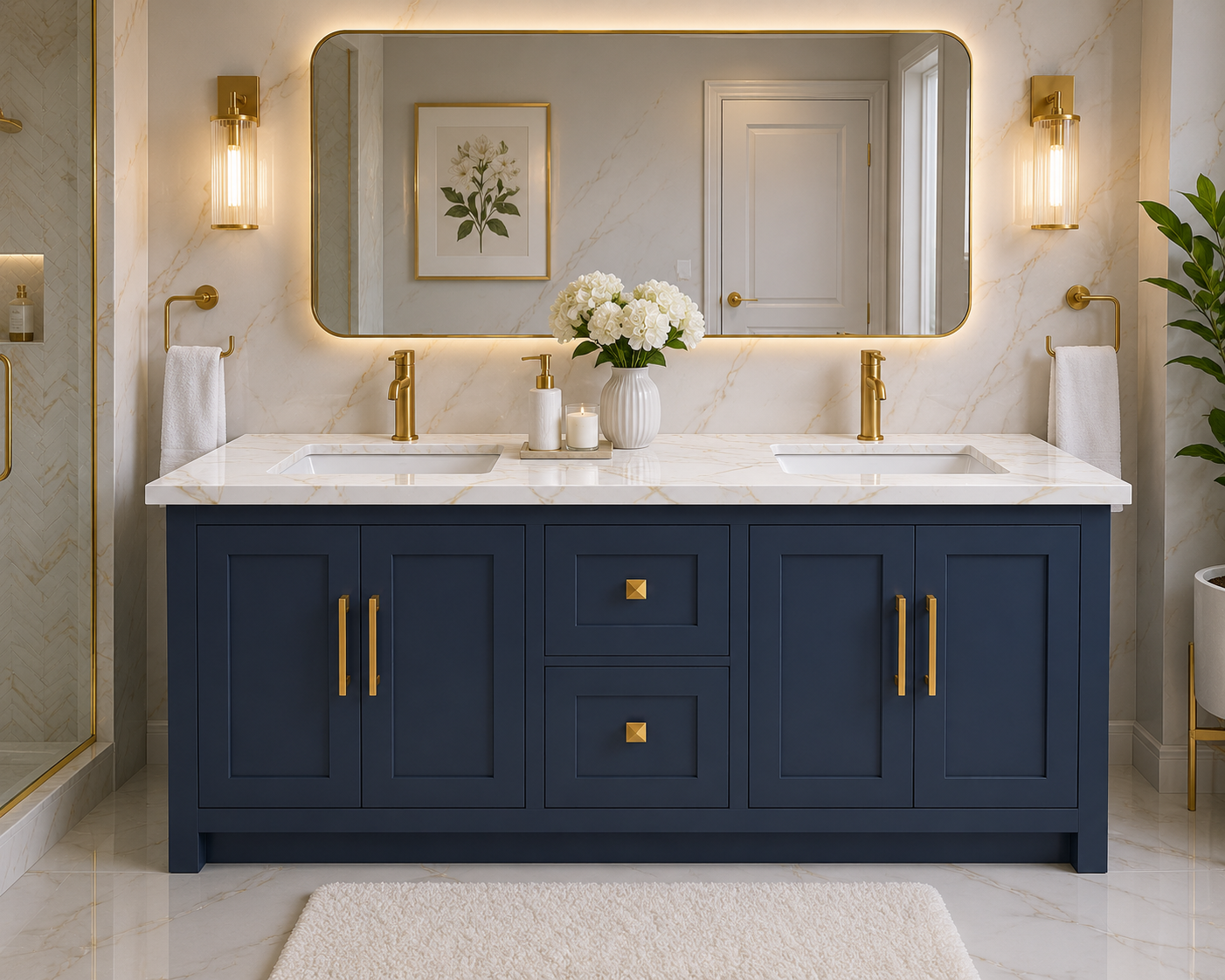 60" HDF Bathroom Vanity with Countertop – Single Sink or Double Sink | White, Grey, Blue & Black  Description