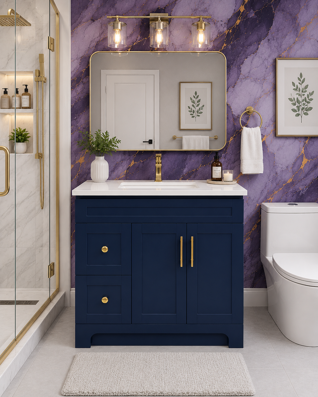 30" White HDF Bathroom Vanity with Quartz Countertop & Reversible Drawers