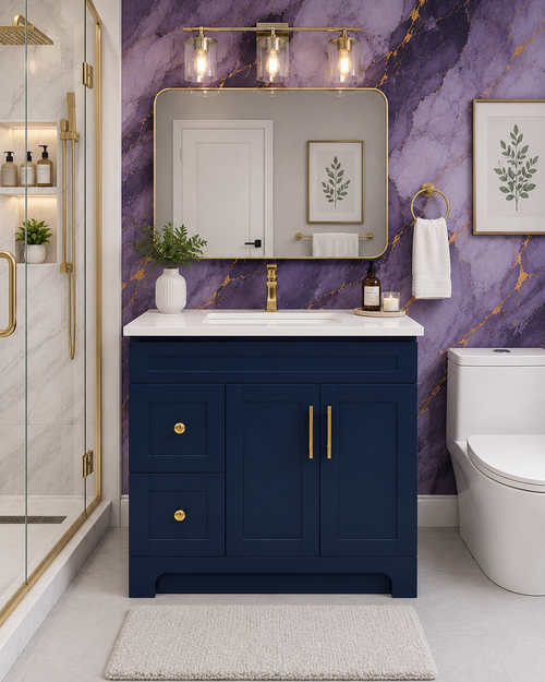 30" White HDF Bathroom Vanity with Quartz Countertop & Reversible Drawers