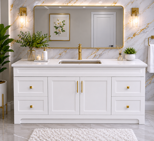 60" HDF Bathroom Vanity with Countertop – Single Sink or Double Sink | White, Grey, Blue & Black  Description
