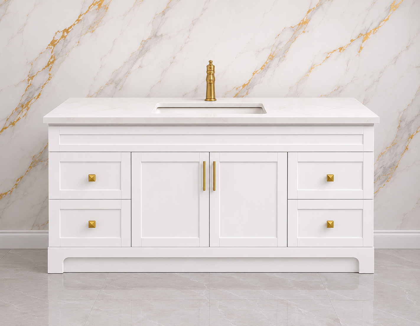 60" HDF Bathroom Vanity with Countertop – Single Sink or Double Sink | White, Grey, Blue & Black  Description