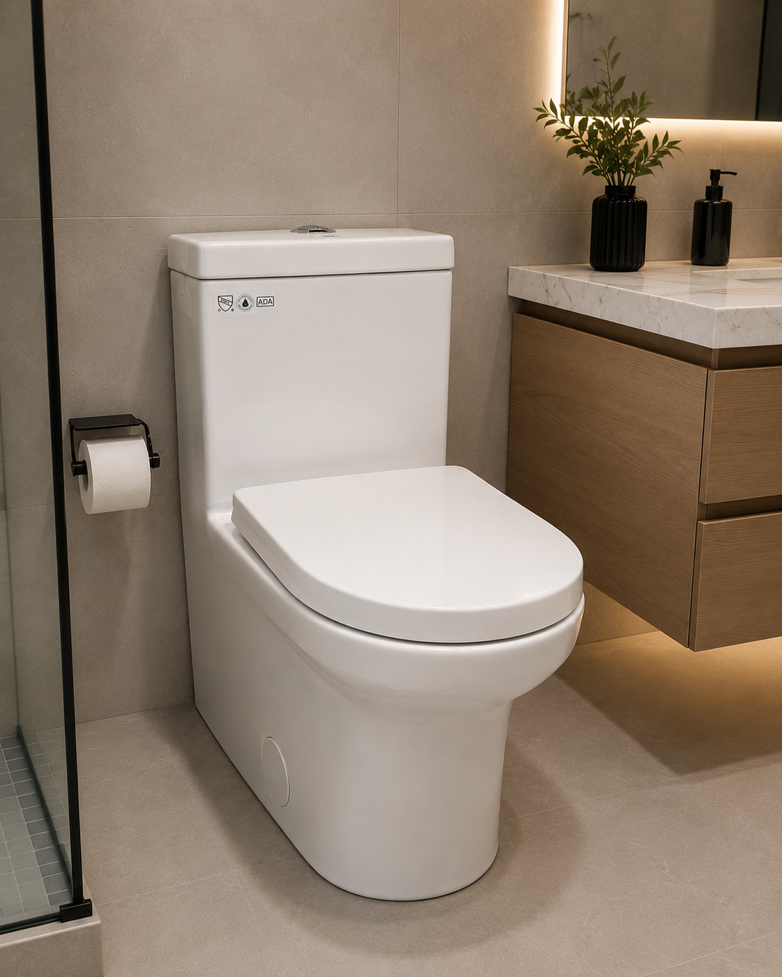 BuildNova Modern One-Piece Elongated Toilet – Soft Close Seat | Dual Flush | White